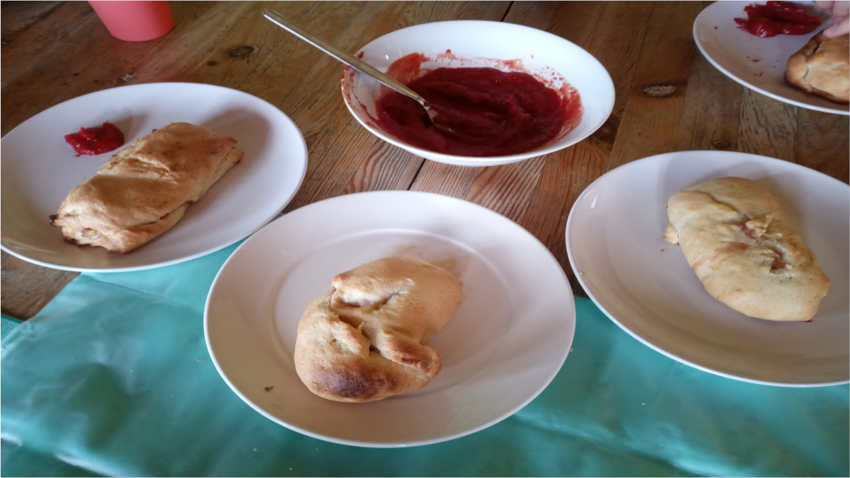 Gluten-free vegan sausage and cheese pasties with homemade sugar-free ketchup